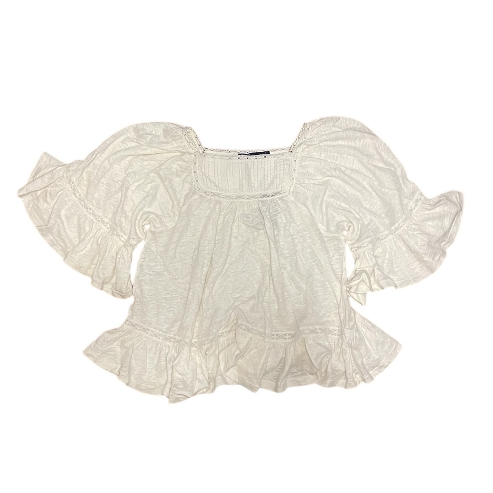 New Polo Ralph Lauren White Linen Blouse Ruffle Bell Sleeves Pullover Top XXS - Picture 16 of 17